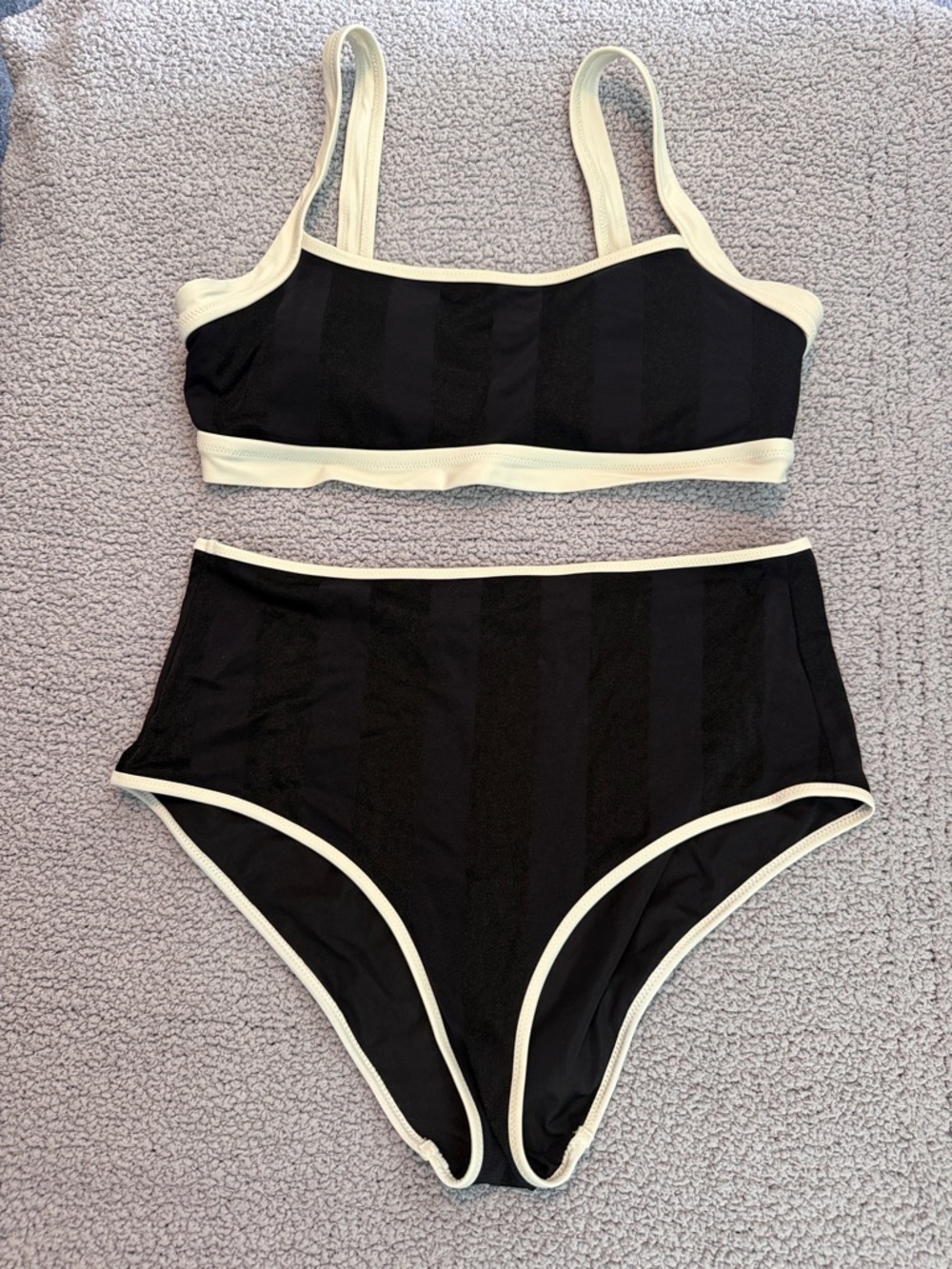 aerie Black Bandeau Bikini Set with White Trim
